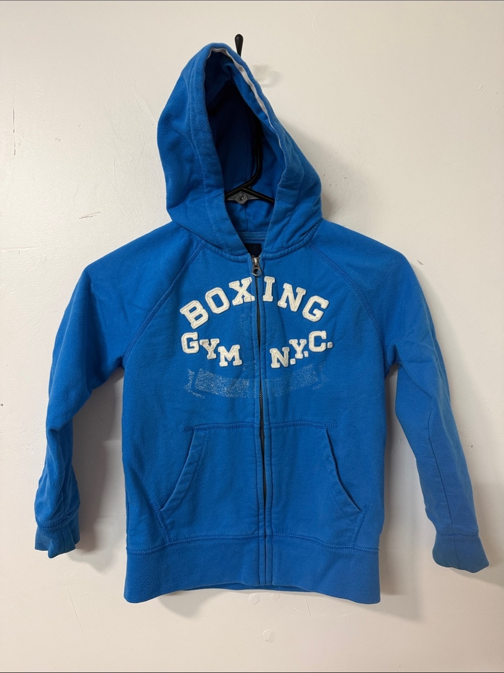 GAP Royal Blue Kids Zip-Up Hoodie with 'Boxing Gym N.Y.C.' Graphic dated 2015